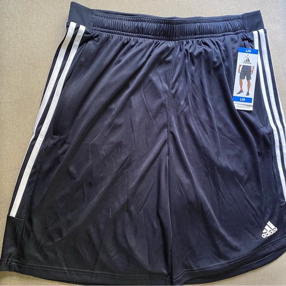 ADIDAS Mens 3S PES Shorts Navy White Stripes Basketball Zipper Pockets Large - Picture 5 of 12